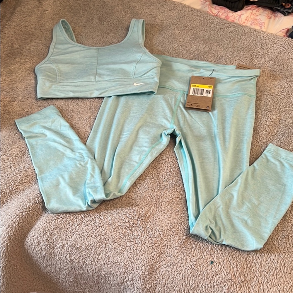 Nike Kids Light Blue Sports Bra and Leggings Set